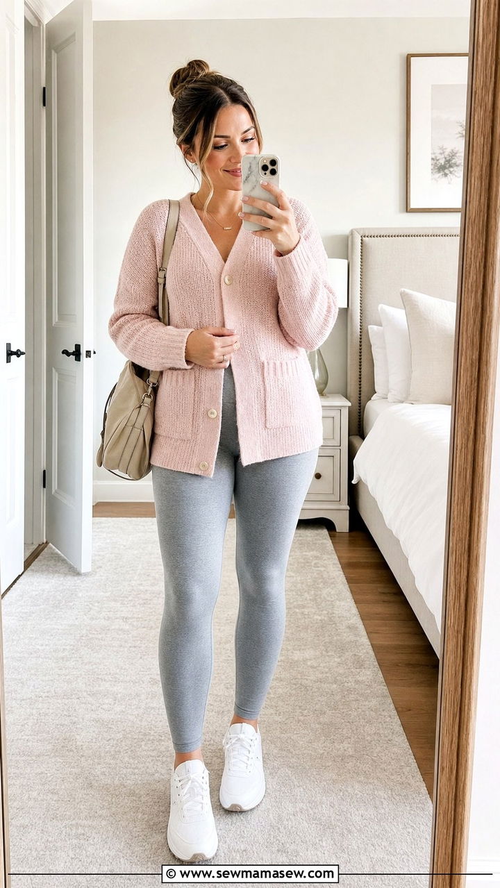 Soft Knit Cardigan with Leggings - 25 classy outfits for new moms