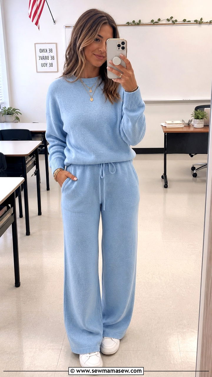 Soft Knit Set In Pastel Outfit - 40 Spring teacher outfits