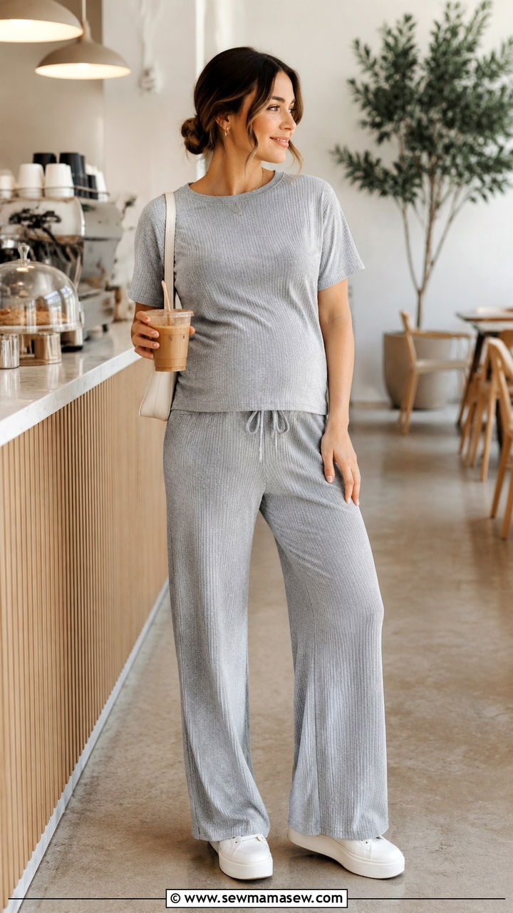 Soft Knit Set and Platform Sneakers Outfit - 30 spring outfits for postpartum women