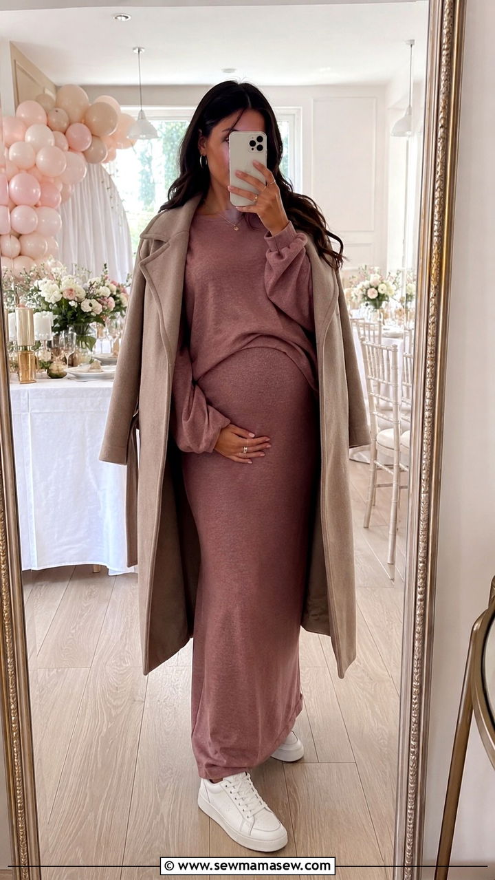 Soft Knit Set with Maxi Skirt - 25 modest baby shower outfit ideas