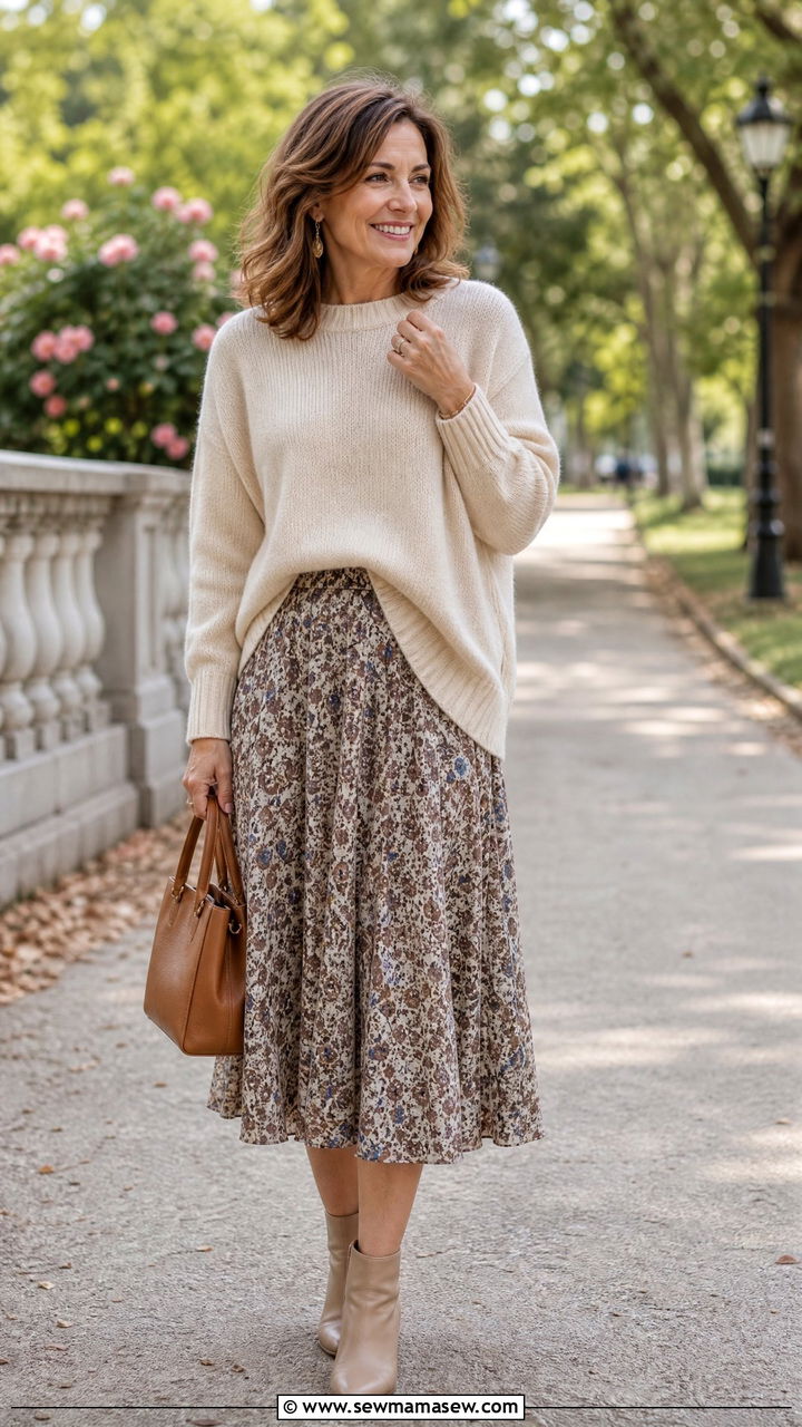 Soft Knit Sweater and Midi Skirt Outfit - 30 Cute outfits for women over 40