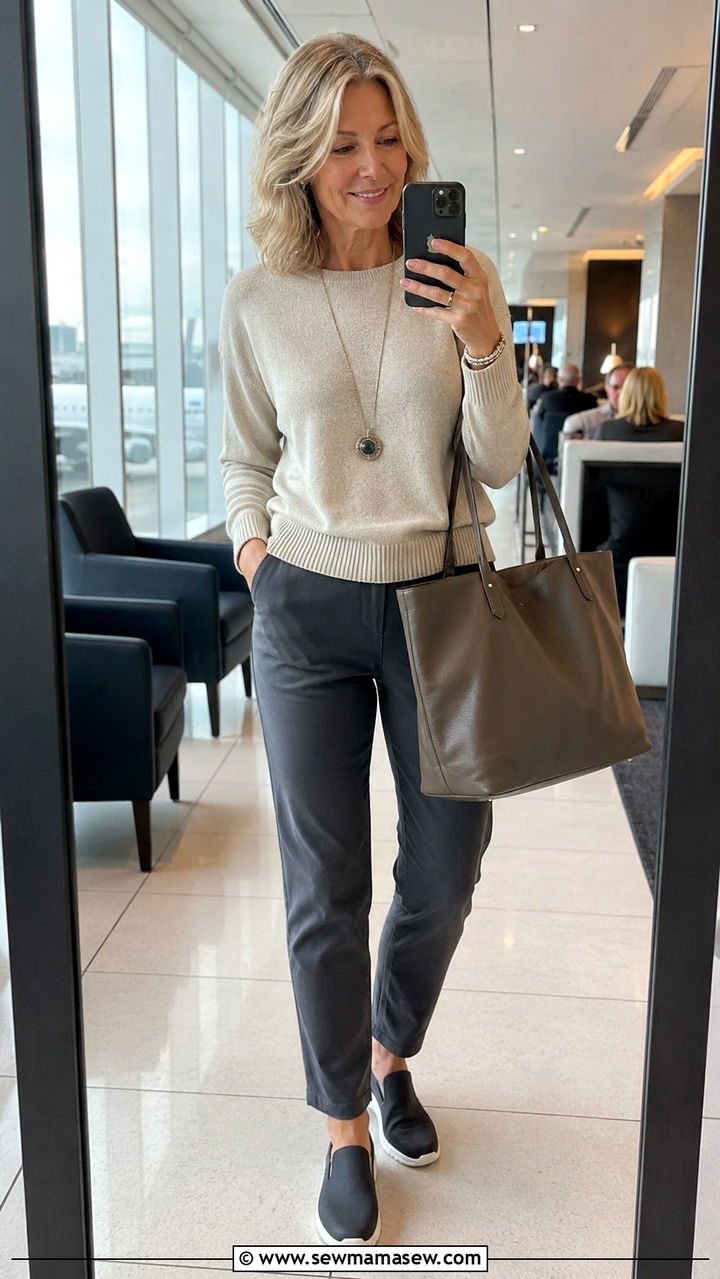 Soft Knit Top With Pull On Pants Plane Outfit Over 50 - 25 What to wear on a plane over 50