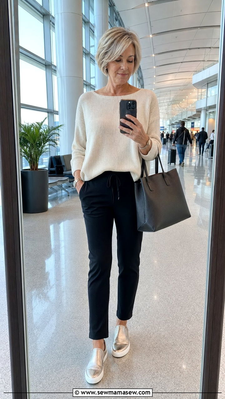 Soft Knit Top With Stretch Travel Pants - 35 Airport outfit ideas for women over 50
