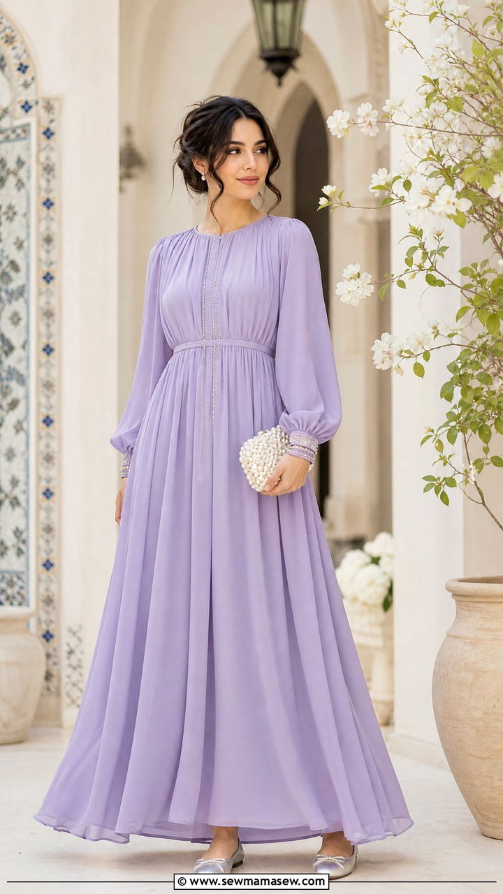 Soft Lavender Maxi Dress With Silver Flats - 25 March Ramadan outfit ideas