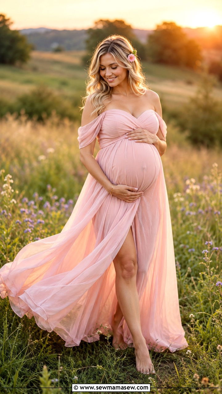Soft Lavender Tulle Maternity Gown - 30 Spring maternity photo outfits