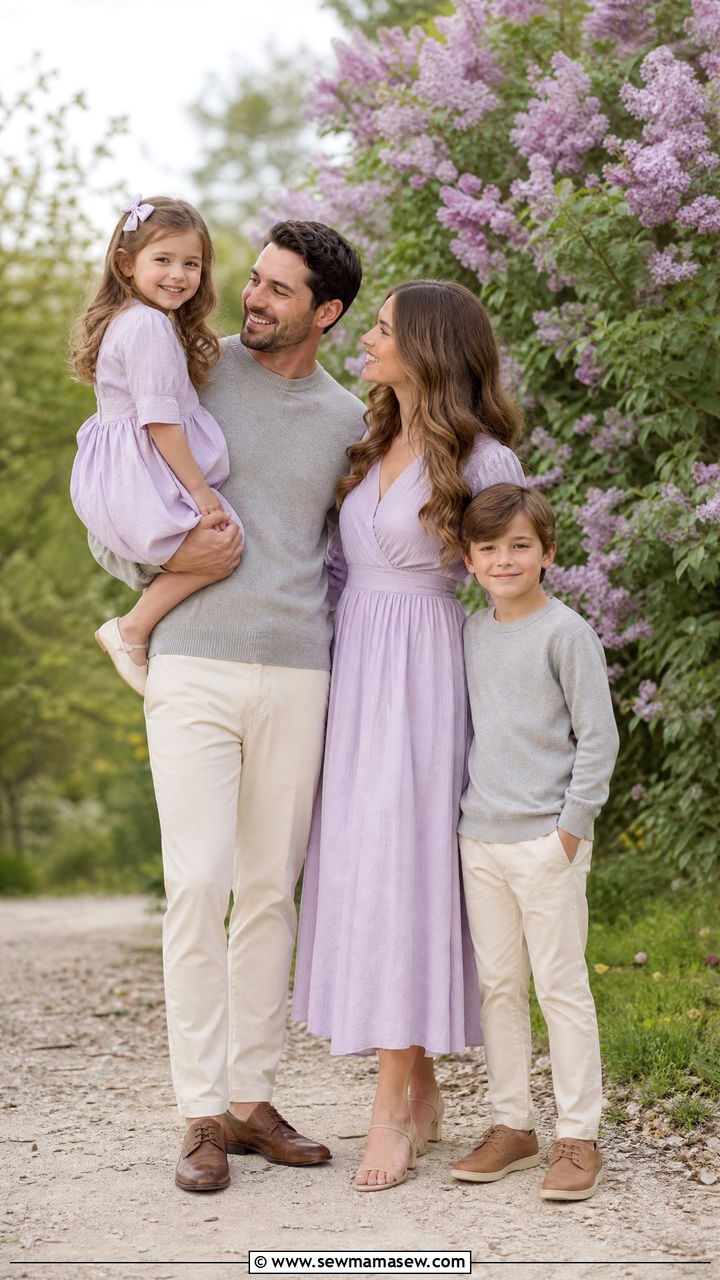Soft Lavender and Cream Spring Family Ensemble - 25 Family spring photo outfit ideas