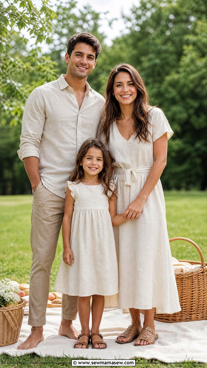 Soft Neutral Linen Outfits For Picnic Family Pictures - 30 family photo outfits ideas