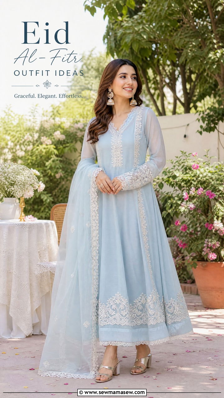 Soft Pastel Anarkali with Organza Dupatta - 30 Eid al Fitr outfit ideas