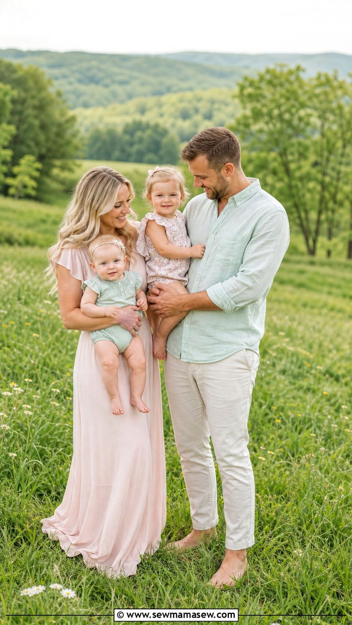 Soft Pastel Family Photo Outfits in a Grassy Meadow - 25 Family photo outfit ideas summer 2026
