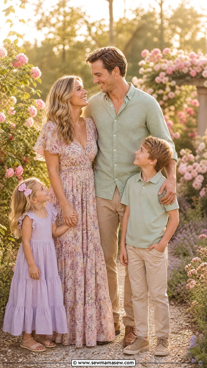 Soft Pastel Floral Family Photo Outfits - 30 Elegant family photo outfit ideas