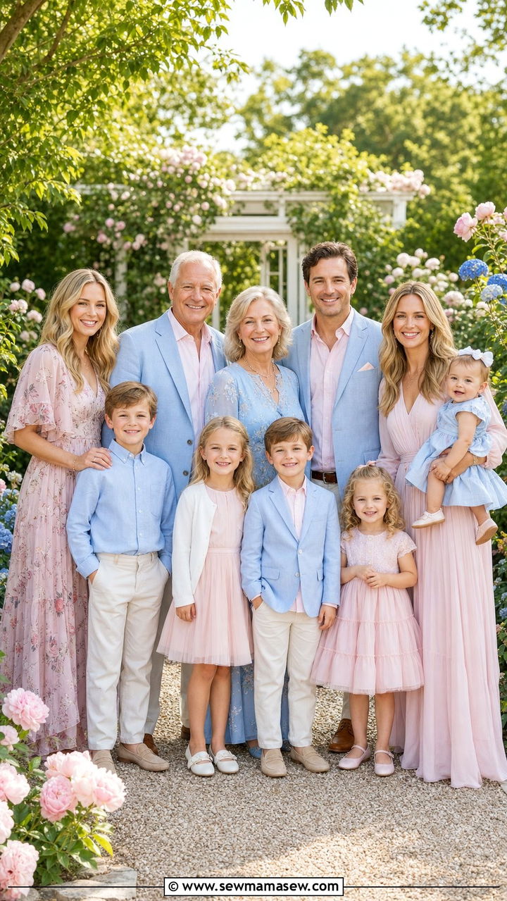 Soft Pastels Spring Garden Outfit - 25 Family photo outfits for large families