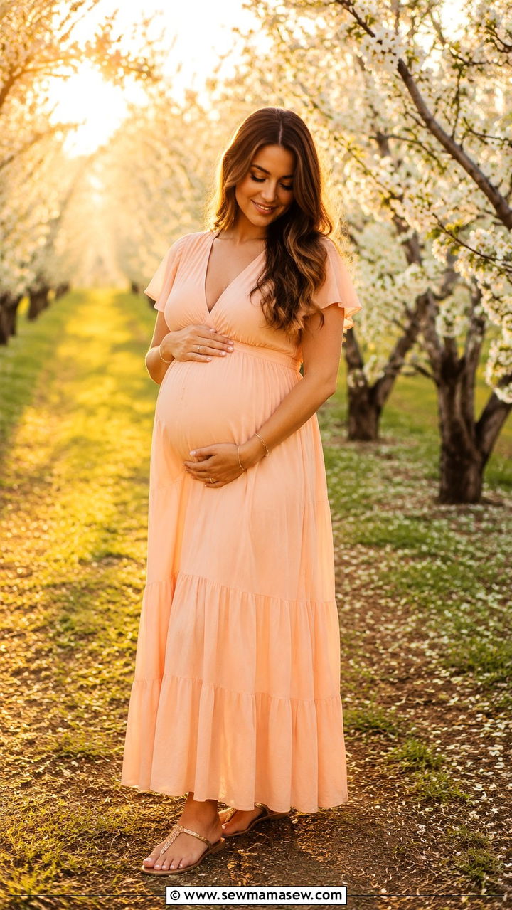 Soft Peach Empire Waist Maxi Dress - 30 Spring maternity photo outfits