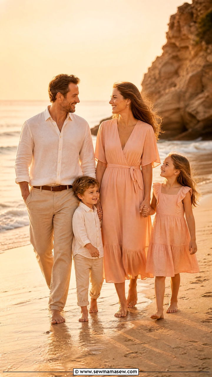 Soft Peach and Cream Family Ensemble - 25 Family spring photo outfit ideas
