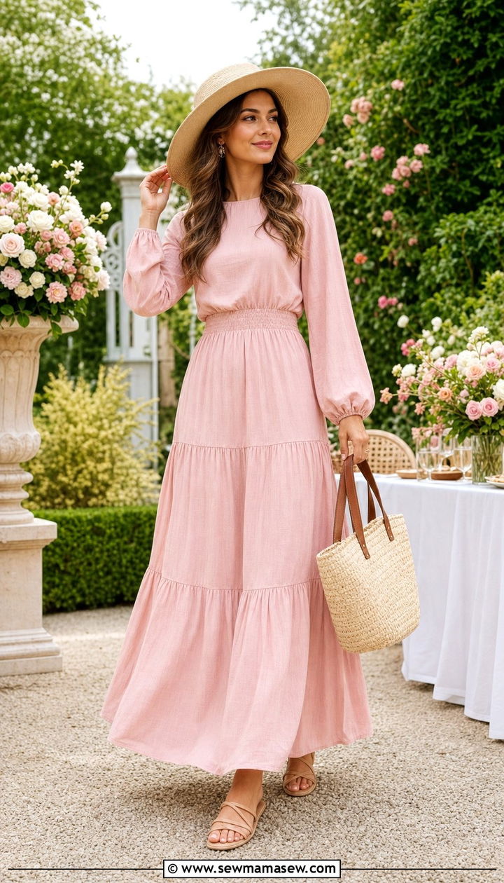 Soft Pink Maxi Dress with Nude Sandals - 25 classy outfits for modest women