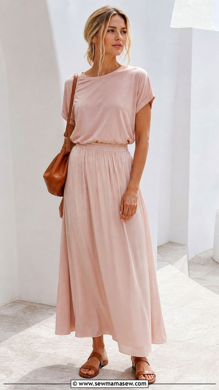 Soft Pink Monochrome With A Fluid Maxi Skirt - 40 summer scandinavian outfits
