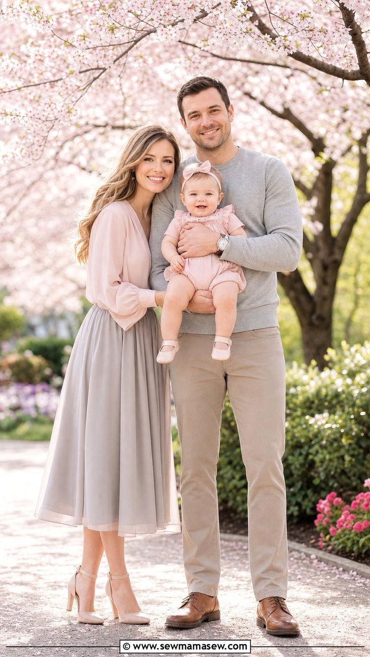 Soft Pink and Gray Spring Family Outfit - 25 cute family photo outfits