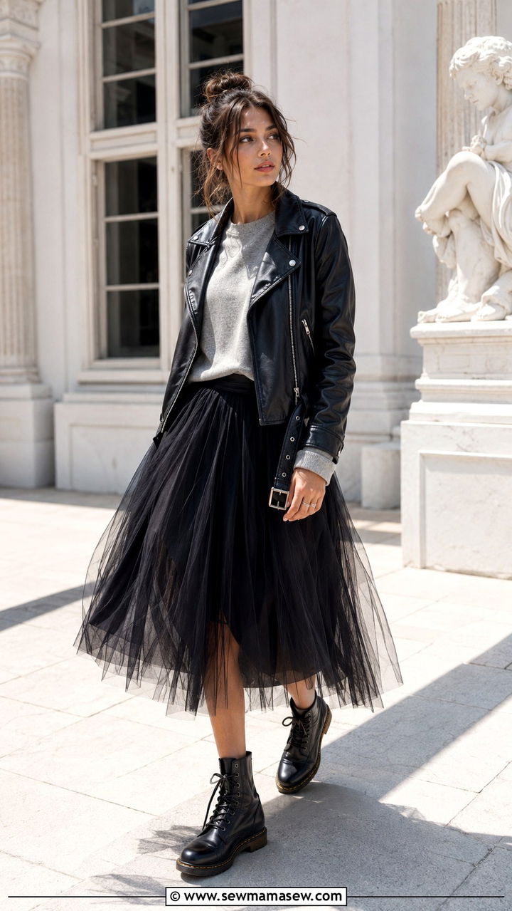 Soft Punk Tulle Skirt And Moto Jacket Outfit - 25 Punk outfit ideas