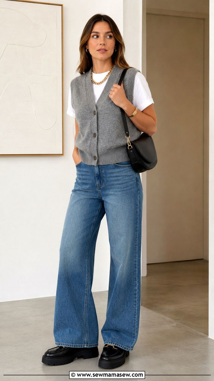 Soft Romper With Denim Jacket And Sandals - 30 stay at home mom outfit ideas