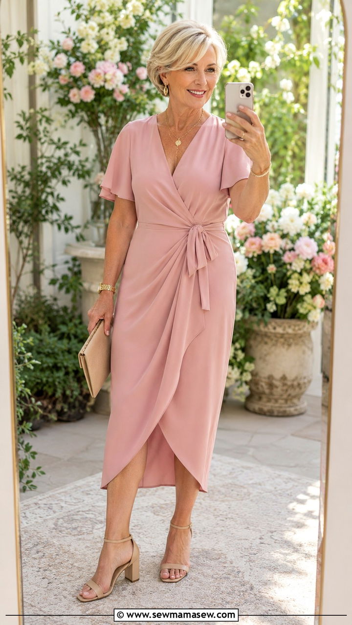 Soft Rose Wrap Dress Wedding Guest - 25 Wedding guest outfit ideas for 50 year old