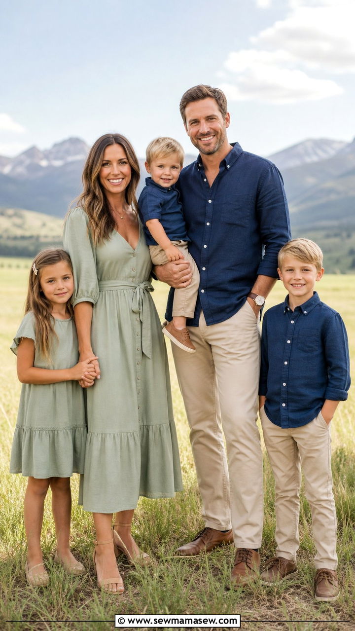 Soft Sage and Navy Family Photo Outfits for a Large Group - 25 Family photo outfit ideas summer 2026