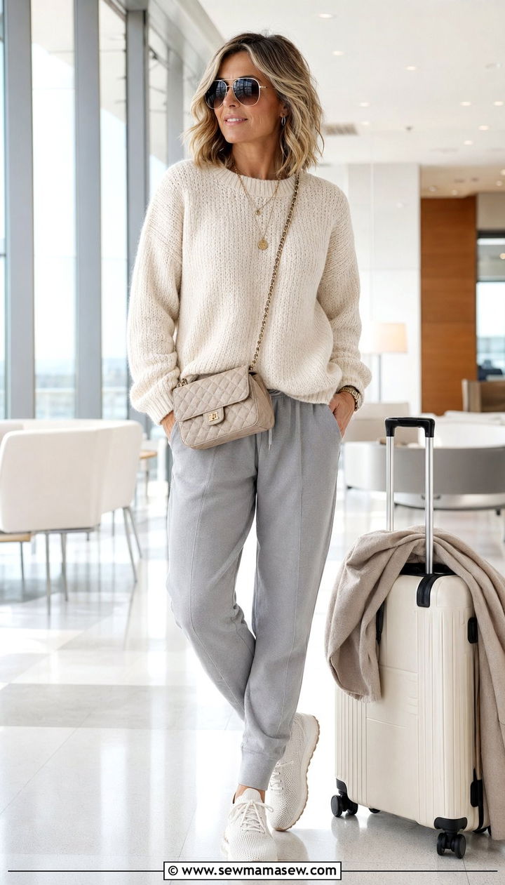 Soft Sweater With Tailored Joggers Airport Outfit - 35 Airport outfits for women over 40