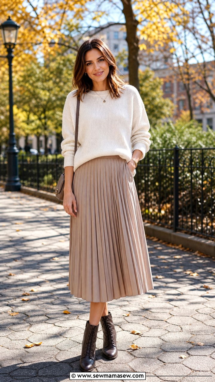 Soft Sweater with Pleated Midi Skirt - 30 brunch outfits Pinterest