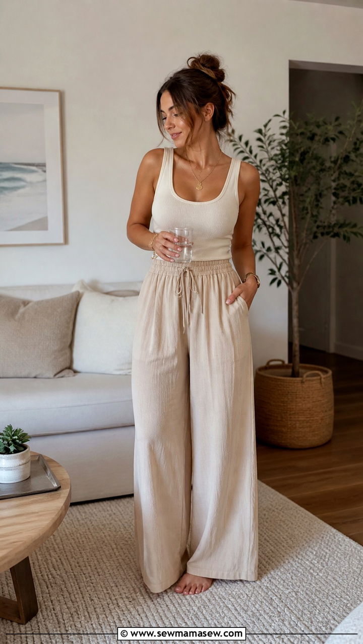 Soft Tank Top And Flowy WideLeg Pants WFH Outfit - 40 Work from home outfit ideas