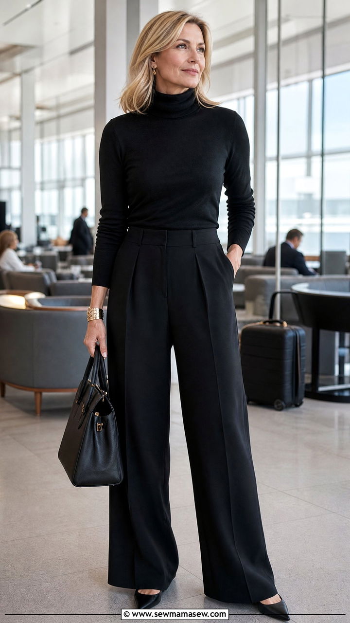 Soft Turtleneck With Wide Leg Trousers - 35 Airport outfit ideas for women over 40