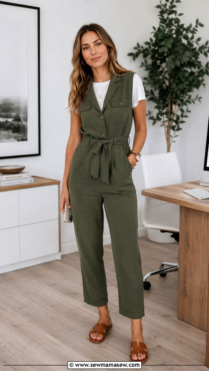 Soft Utility Jumpsuit With Tailored Belt - 20 work outfits for women with big bust