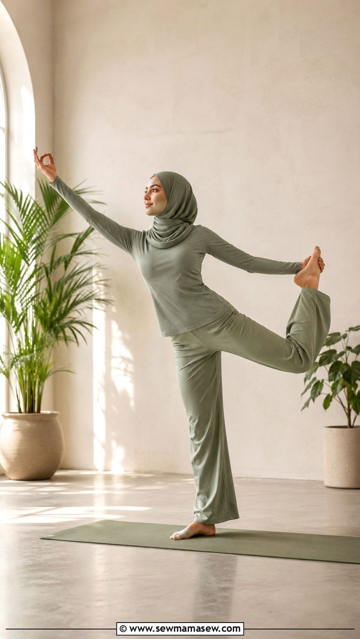 Soft Yoga Top with Wide Leg Stretch Pants - 25 Modest gym outfit ideas with hijab