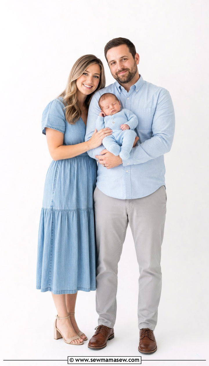 Soft blue pastel family outfit for newborn boy - 25 Family photo outfit ideas with newborn