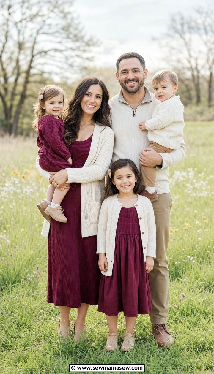 Soft burgundy family photo outfit spring - 25 family photo outfits 2026