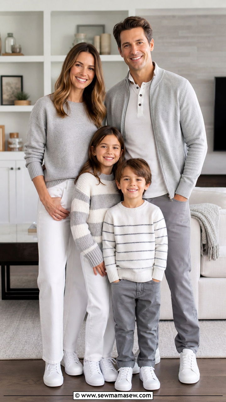 Soft gray and white family photo outfits - 40 Family photo outfit ideas