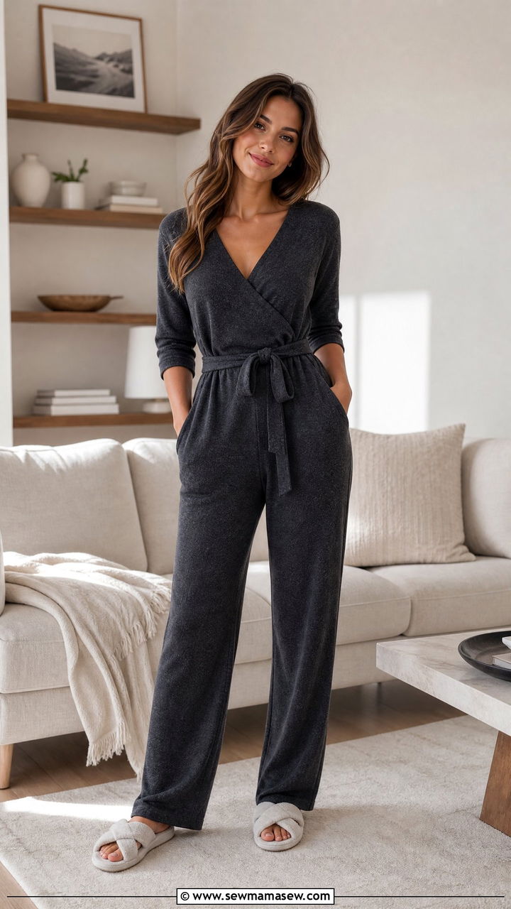 Soft knit jumpsuit - 30 Cozy at home outfit ideas