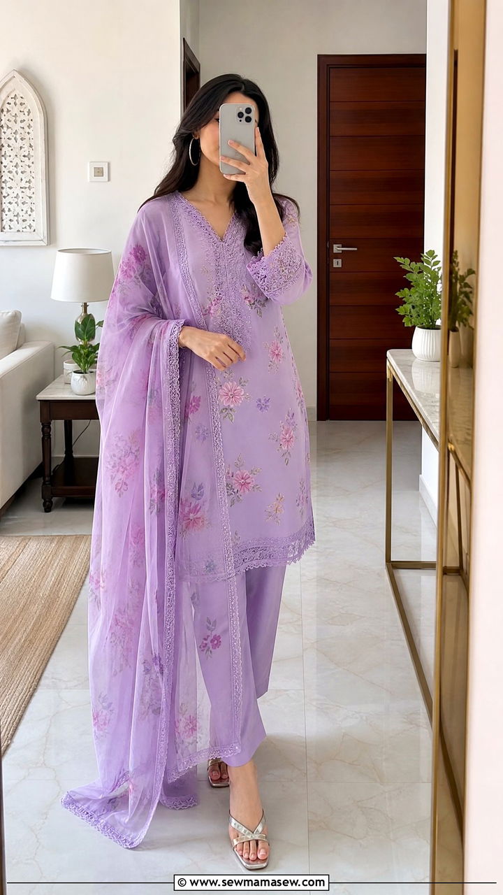 Soft pastel salwar suit with floral embroidery - 25 Iftar party outfit ideas