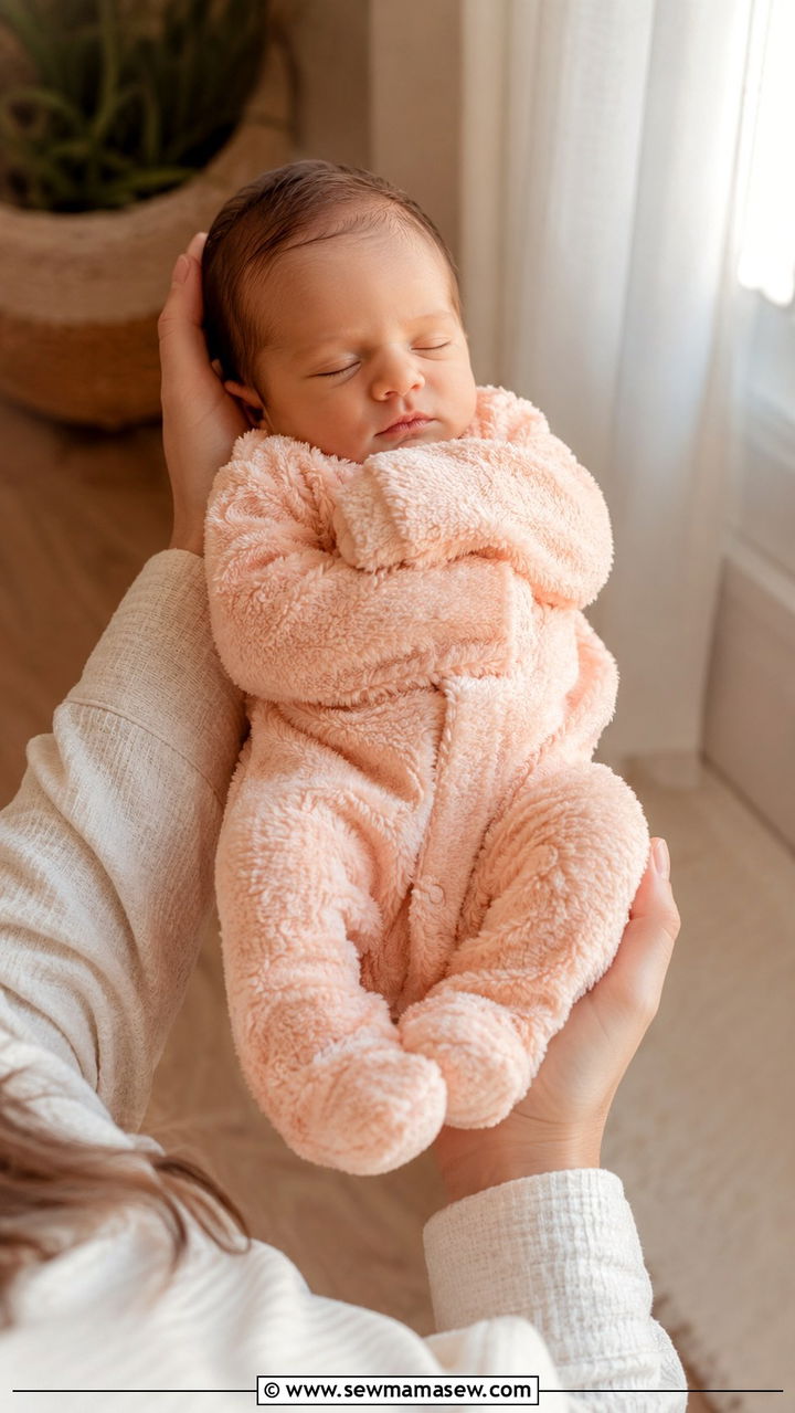 Soft peach fuzzy pajama newborn outfit - 20 Newborn lifestyle photo outfit ideas