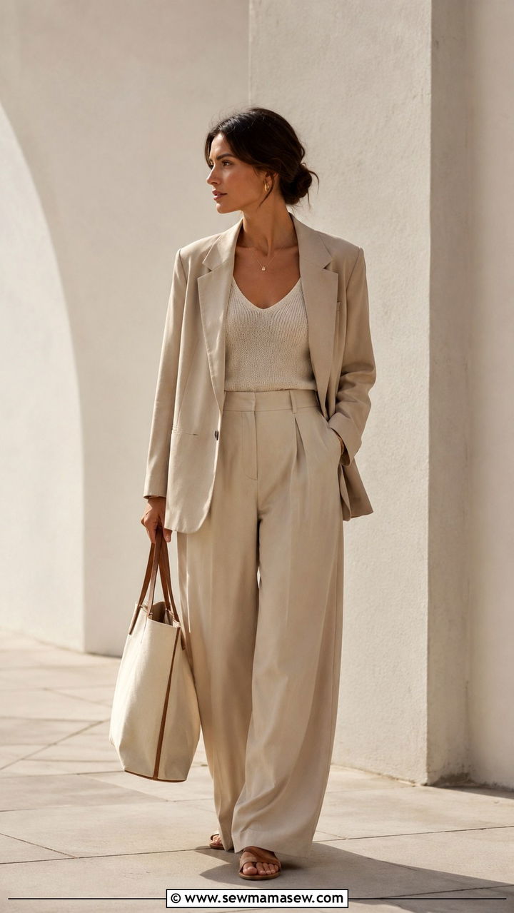 Soft tailored suit with flat sandals - 25 Trendy spring outfit ideas 2026