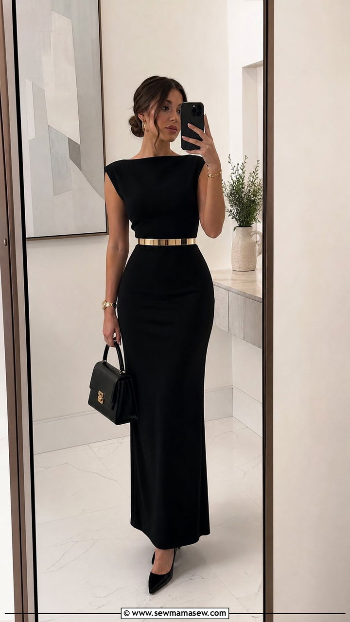 Solid Black Maxi Dress With Pointed Toe Pumps - 25 Maxi dress for petite outfit ideas