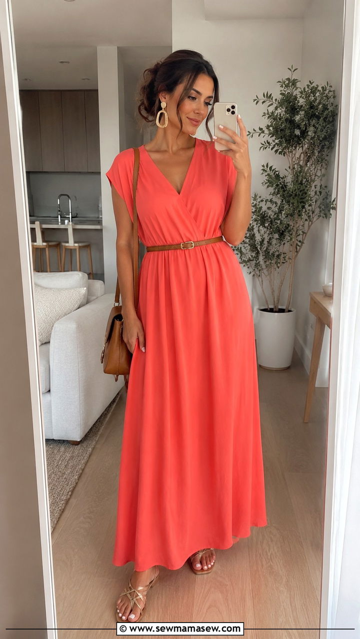 Solid Color Maxi Dress With Belt - 30 How to style a maxi dress in spring