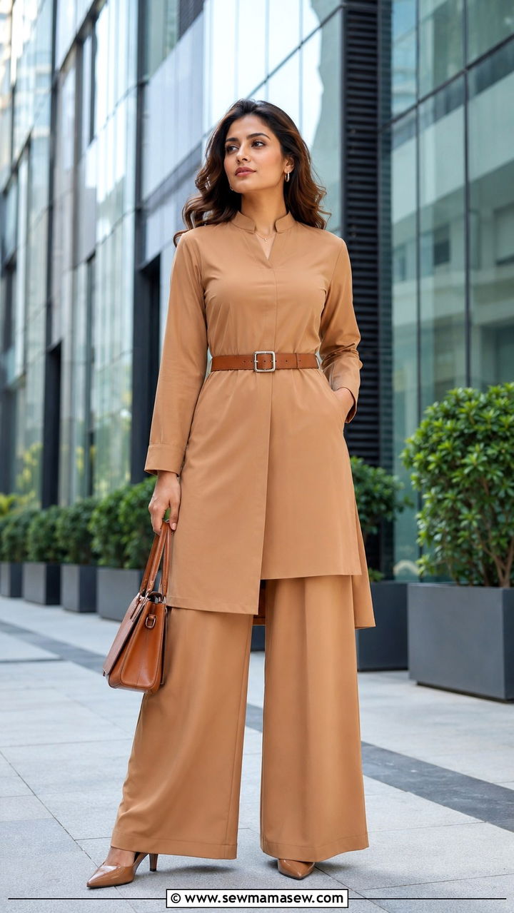 Solid Neutral Palazzo Suit Set - 30 Palazzo pants matching set outfit ideas