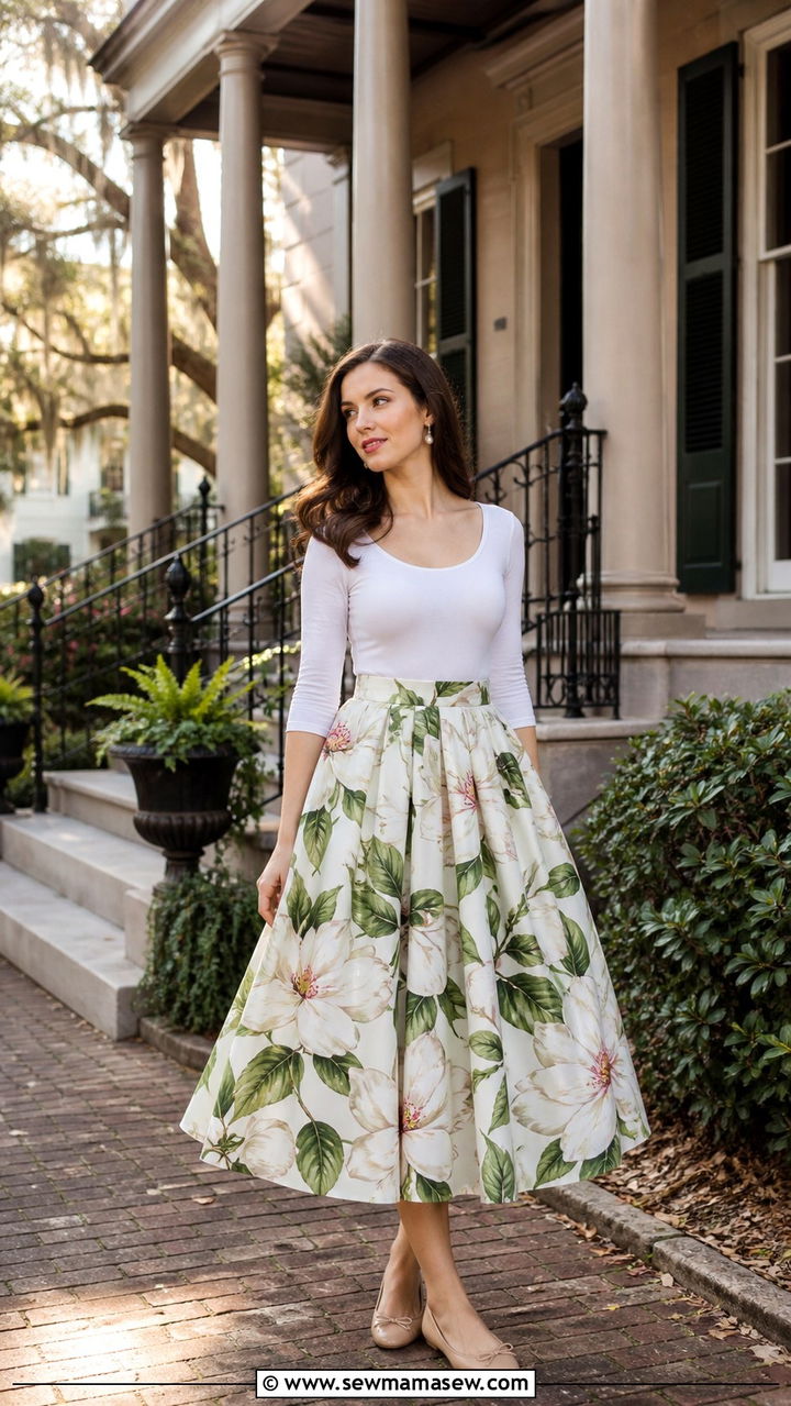 Southern Belle Inspired Look With Full Skirt And Ballet Flats - 40 Savannah outfit ideas