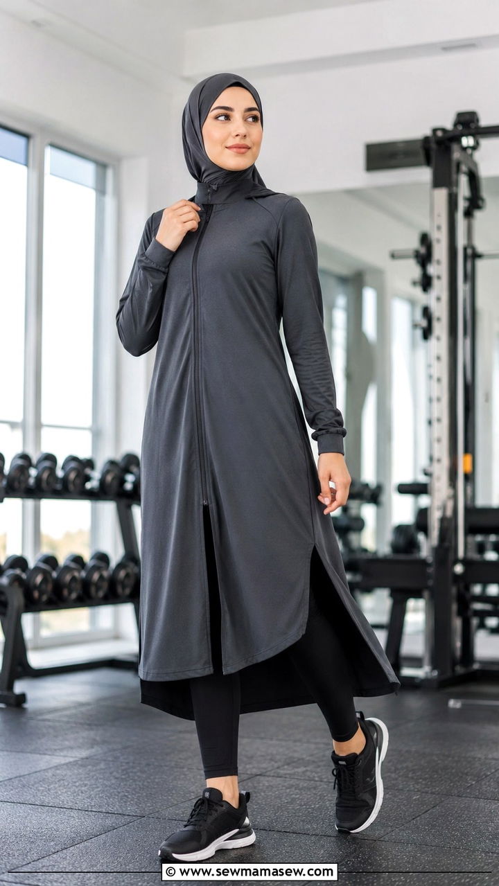 Sports Abaya with Leggings and Hijab - 30 Modest outfit ideas for gym