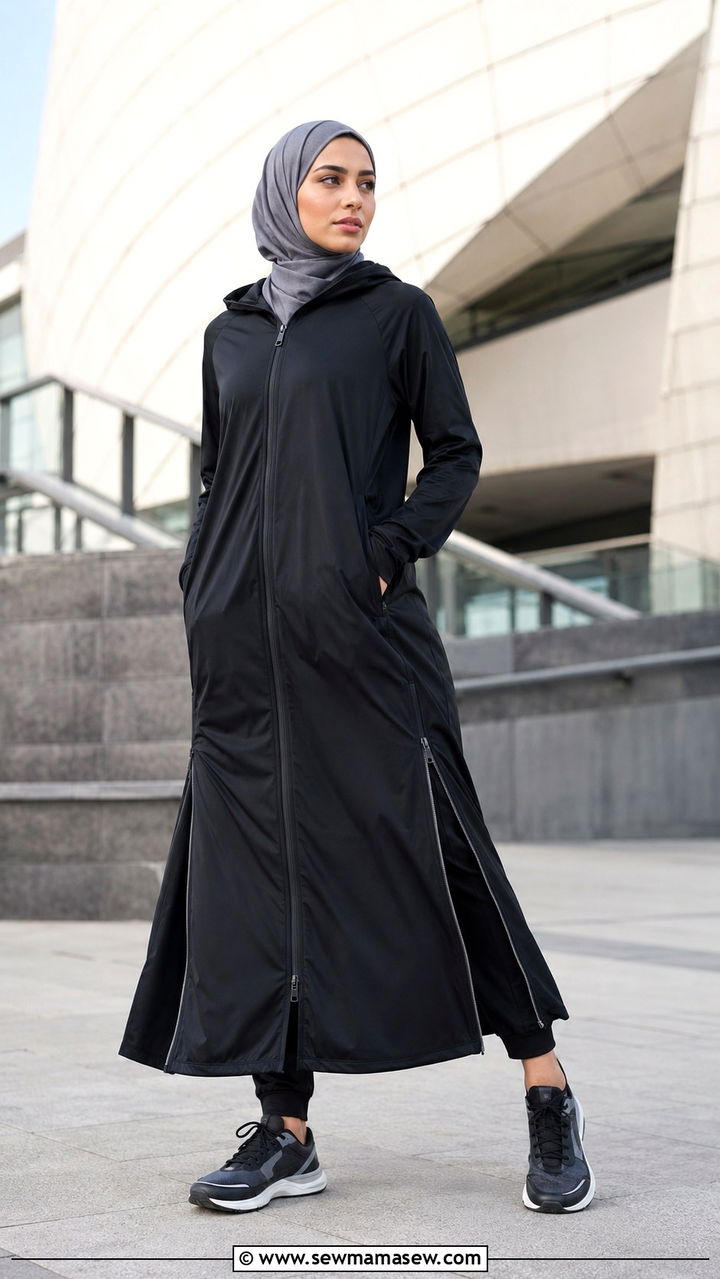 Sports Abaya with Performance Sneakers - 25 Modest gym outfit ideas with hijab