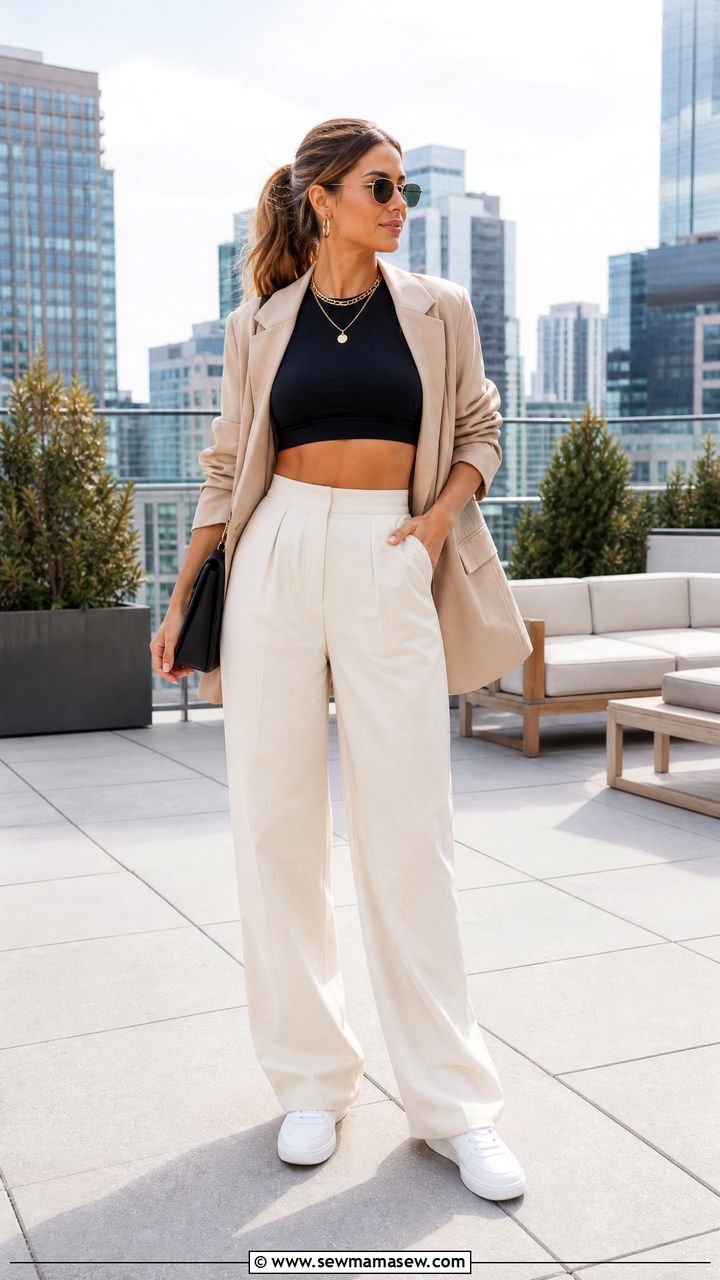 Sports Bra Layered Under Blazer Outfit - 30 classy athleisure outfit ideas