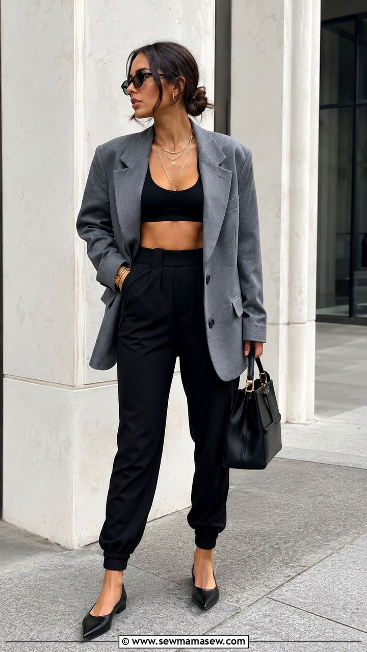 Sports Bra Under Blazer With Joggers Outfit - 25 Athleisure outfit ideas 2026