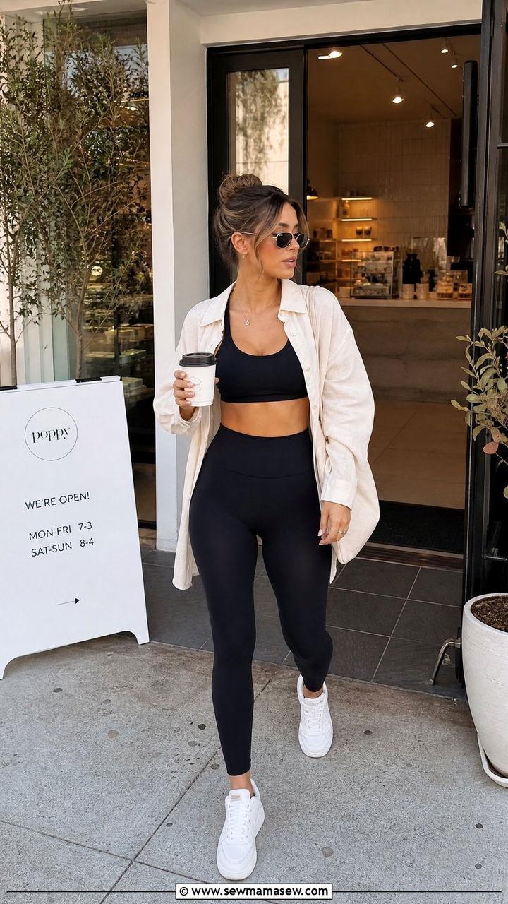 Sports Bra With High Waist Leggings and Oversized Shirt - 40 summer sporty chic outfits