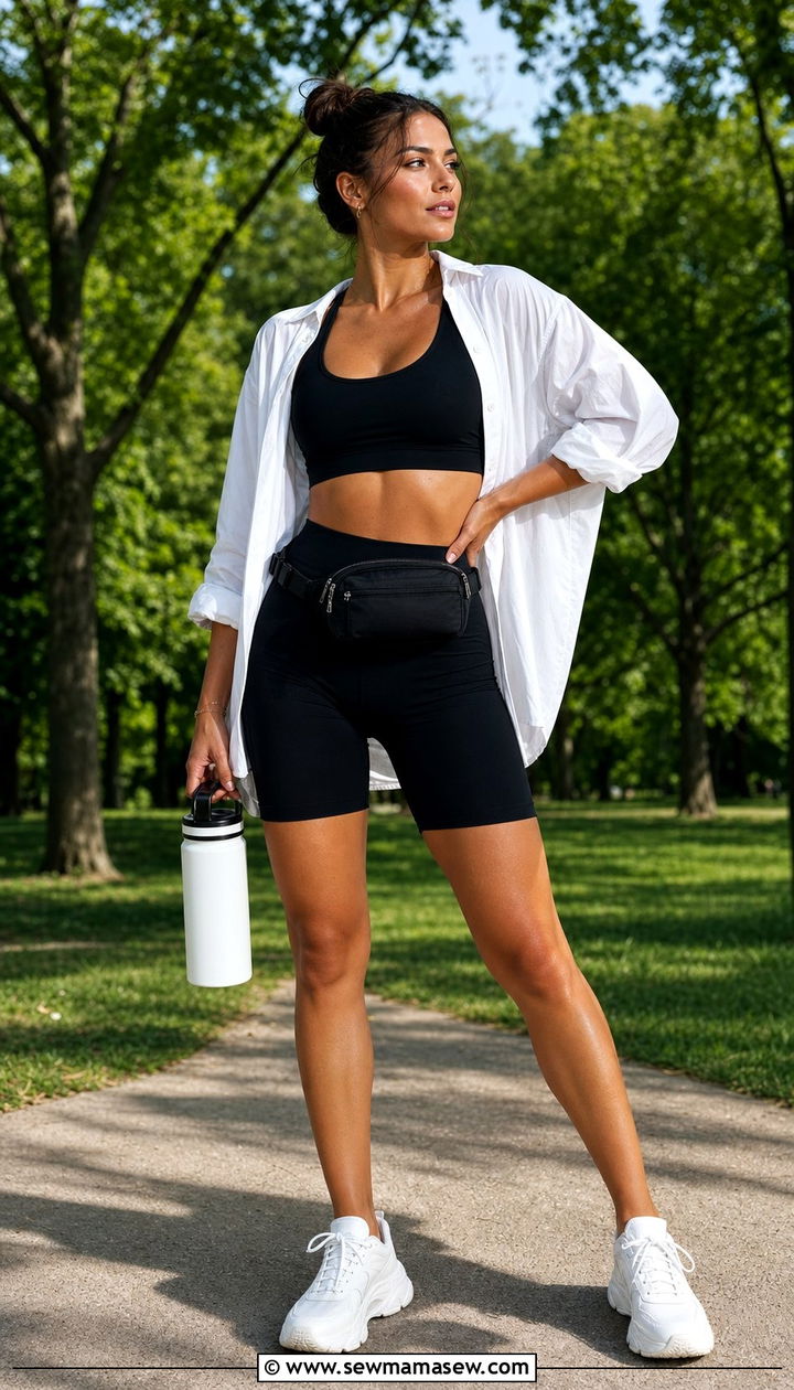 Sports Bra and Bike Shorts Outfit - 25 summer bike shorts outfit ideas