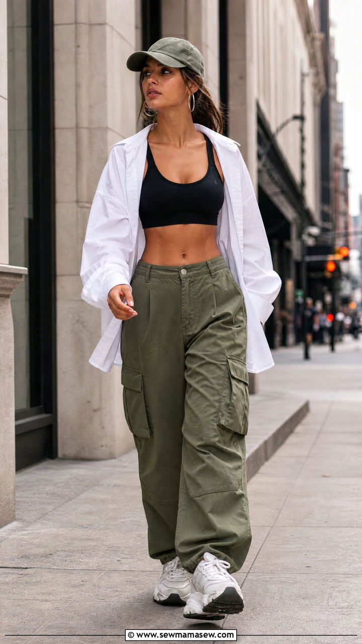 Sports Bra and Cargo Pants Outfit - 25 Hot girl walk outfit ideas