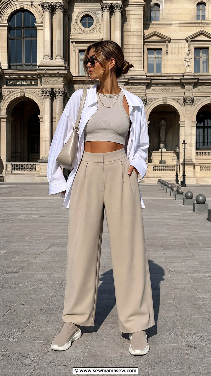 Sports Bra and Wide Leg Pants - 30 summer athleisure outfits