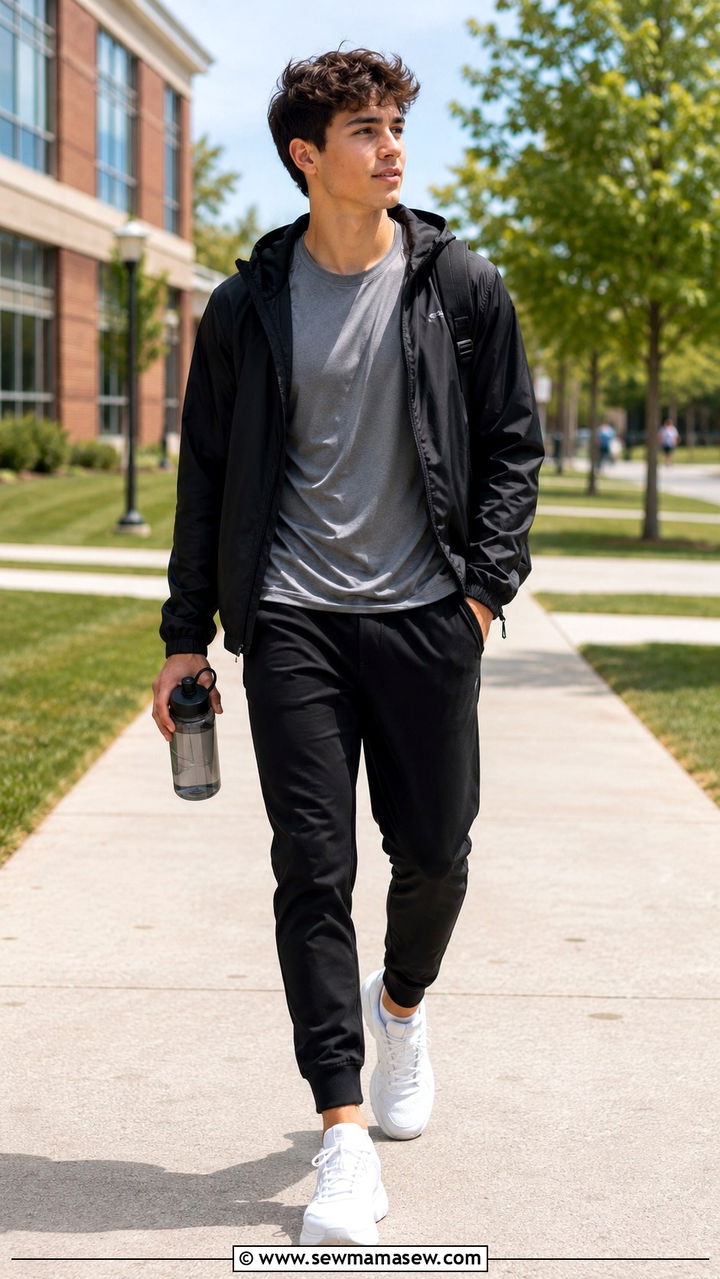 Sports Jacket With Joggers School Outfit - 30 Rainy day school outfit ideas